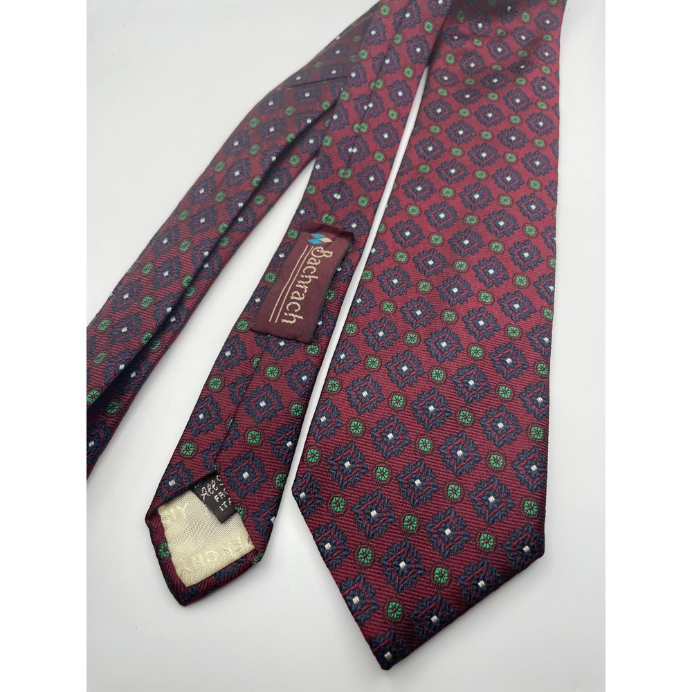 Givenchy Monsieur Silk Tie Burgundy Navy Green Geo Medallion Italy Bachrach
